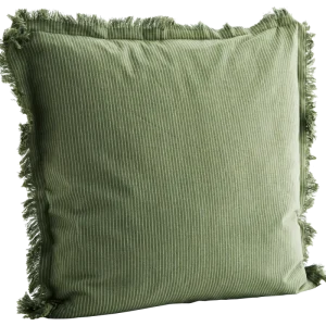 Kritstrecksrandig kuddfodral med fransar 50 x 50 cm
