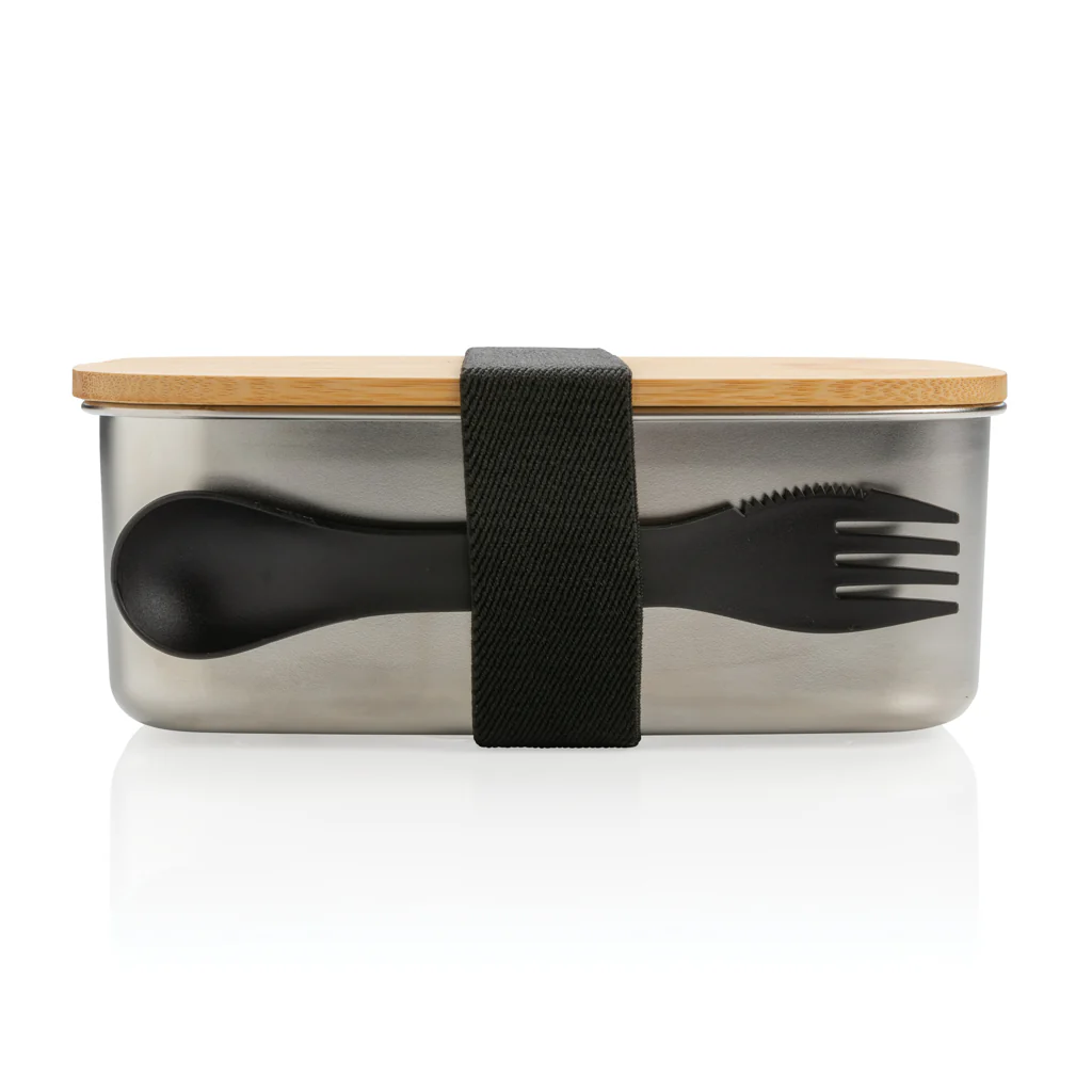 Stainless steel lunchlåda med bambulock och skedgaffel - Bild 7