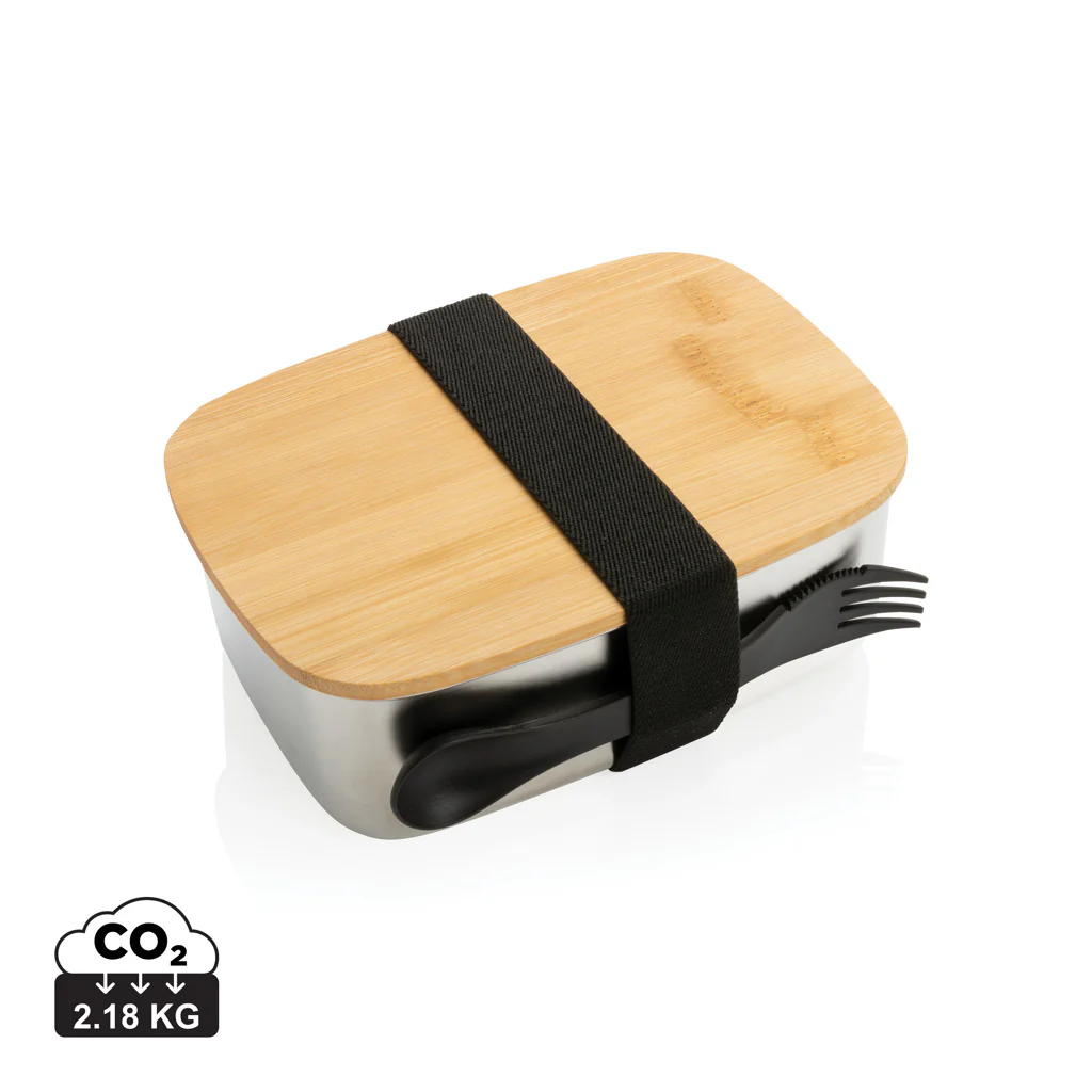 Stainless steel lunchlåda med bambulock och skedgaffel - Bild 2