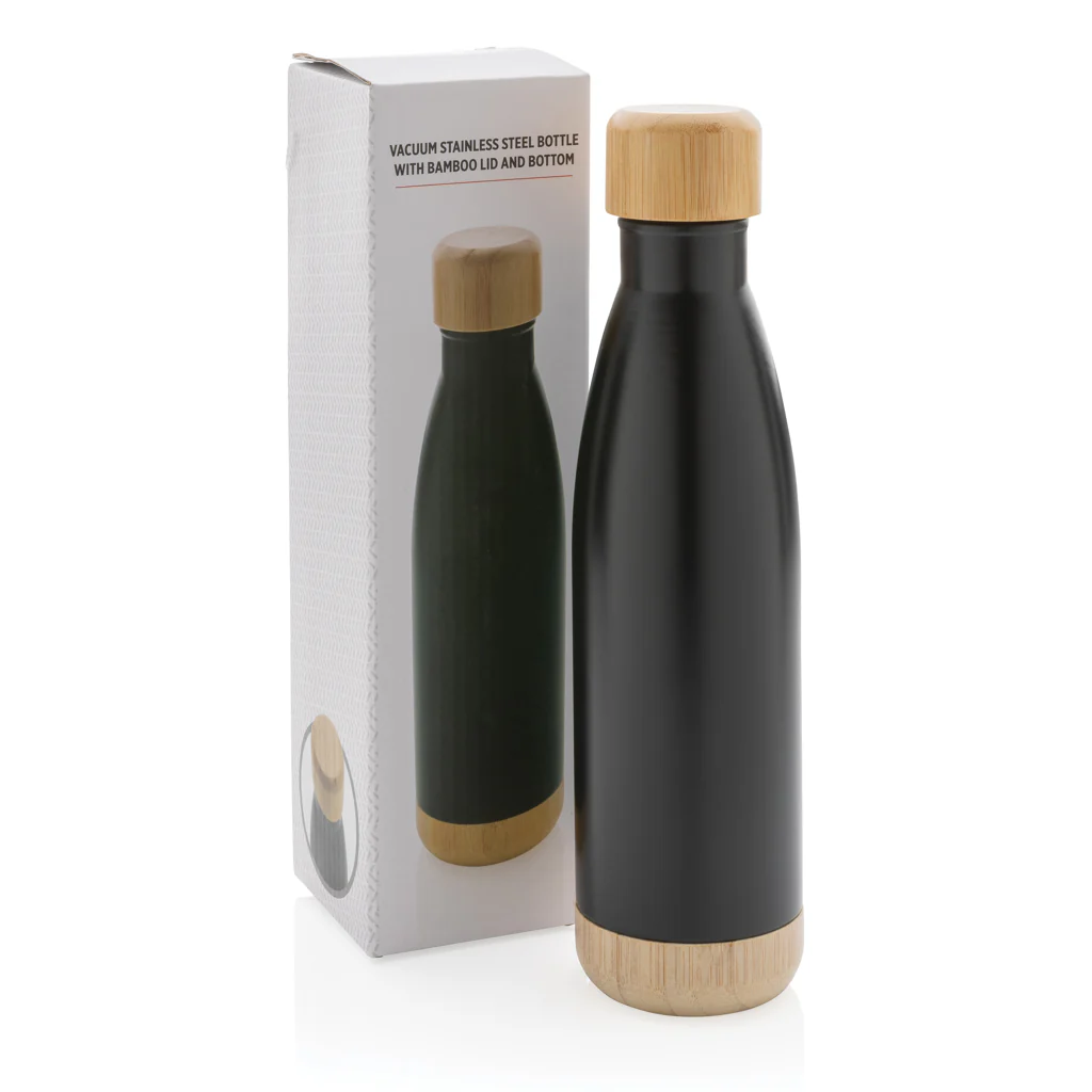 Vakuum stainless steel flaska med kork och botten i bambu - Bild 6