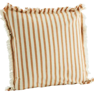 Randig kuddfodral med fransar honey 50 x 50 cm