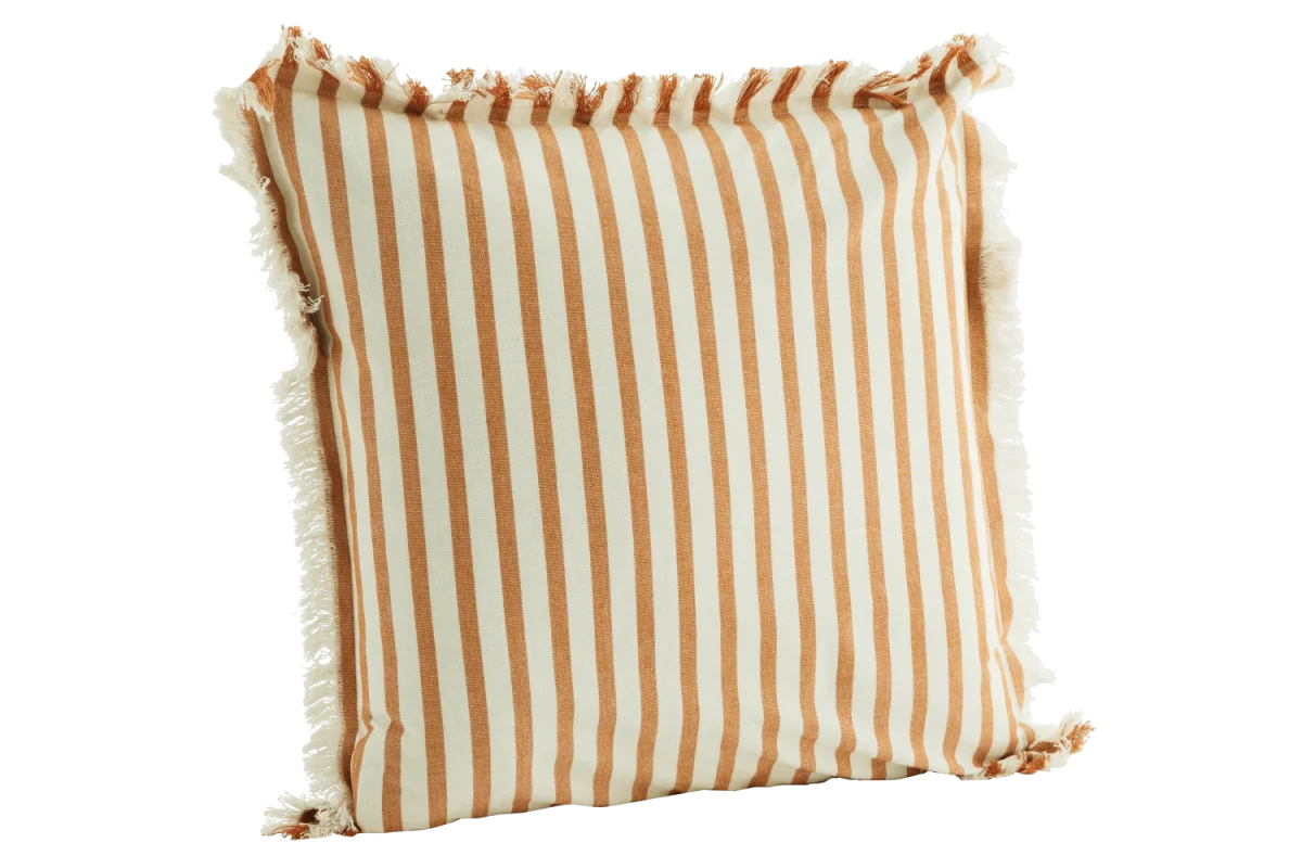 Randig kuddfodral med fransar honey 50 x 50 cm